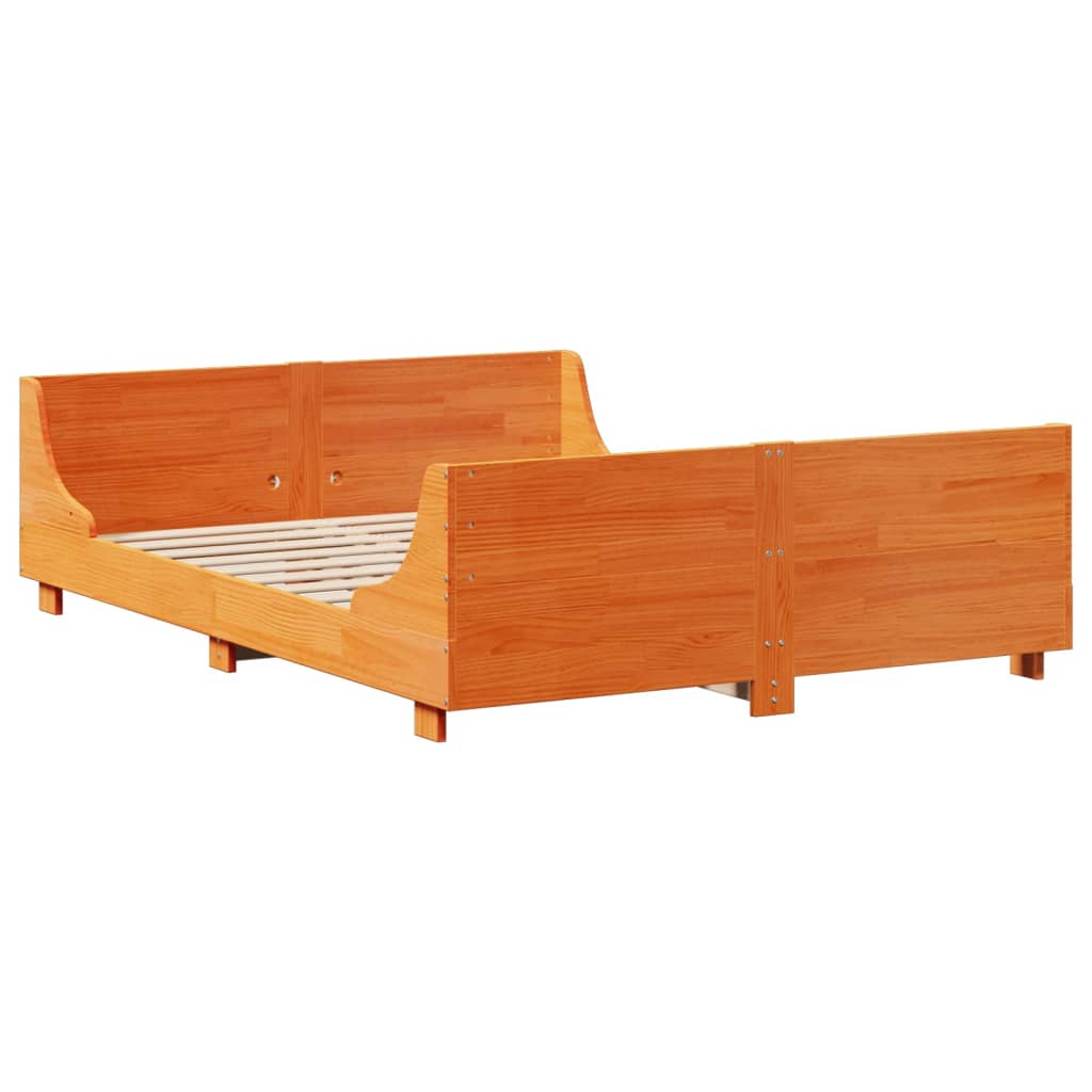 Bedframe zonder matras massief grenenhout wasbruin 150x200 cm