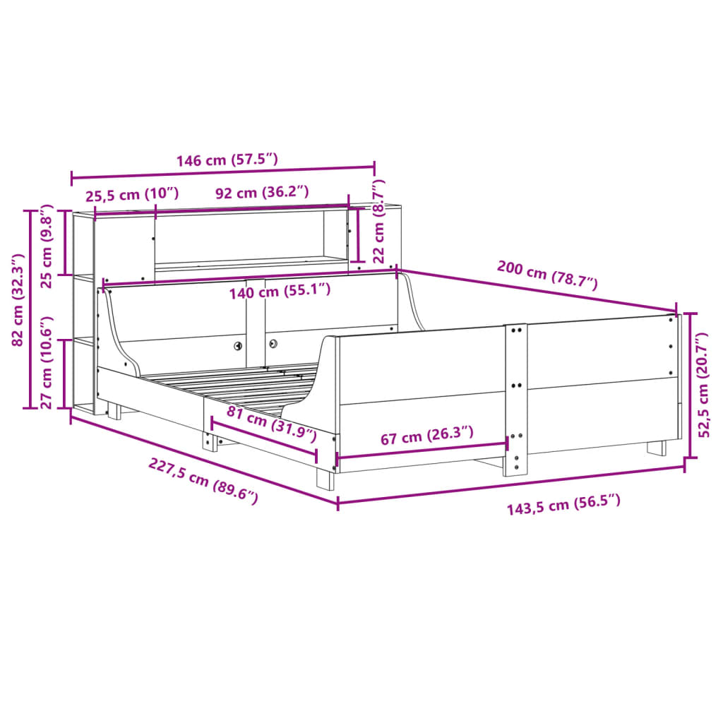 Bedframe zonder matras massief grenenhout wit 140x200 cm