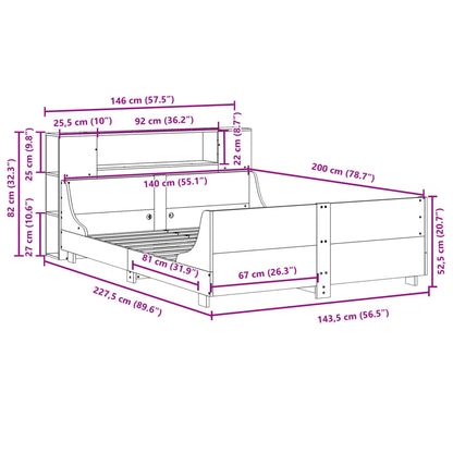 Bedframe zonder matras massief grenenhout wit 140x200 cm