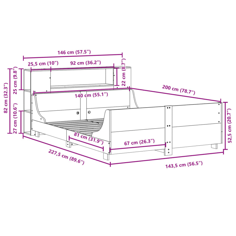 Bedframe zonder matras massief grenenhout wasbruin 140x200 cm