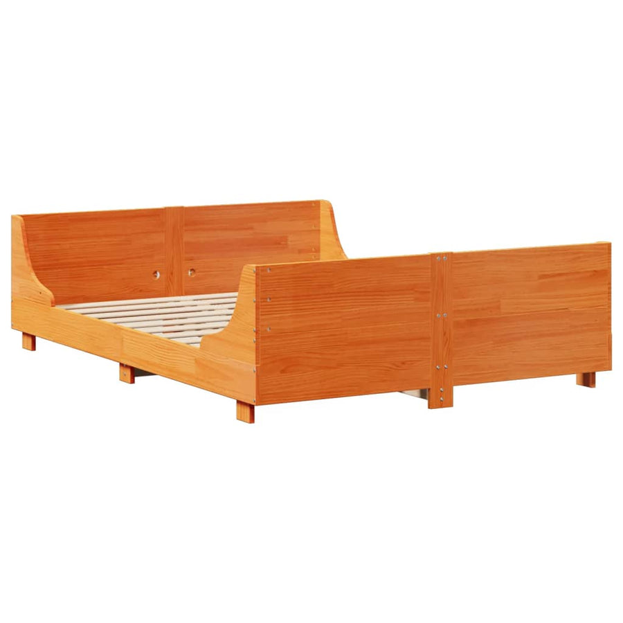 Bedframe zonder matras massief grenenhout wasbruin 140x200 cm