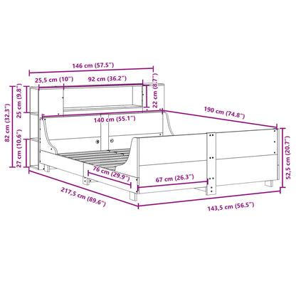 Bedframe zonder matras massief grenenhout wit 140x190 cm