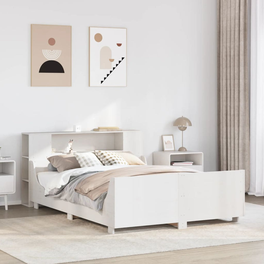 Bedframe zonder matras massief grenenhout wit 140x190 cm