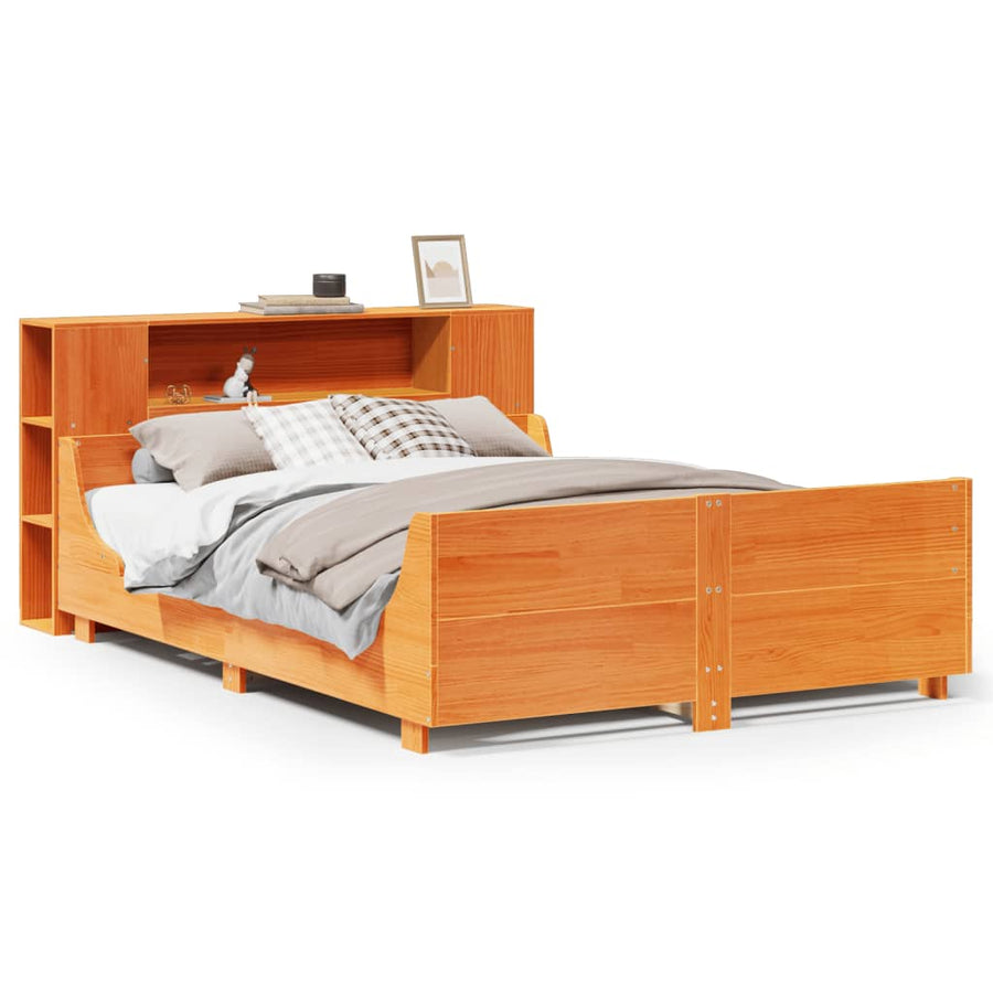 Bed met matras massief grenenhout wasbruin 140x190 cm