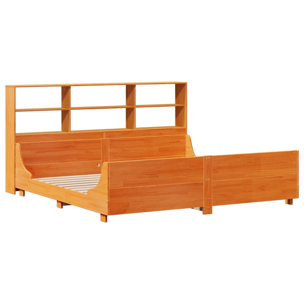 Bed met boekenkast zonder matras hout wasbruin 200x200 cm