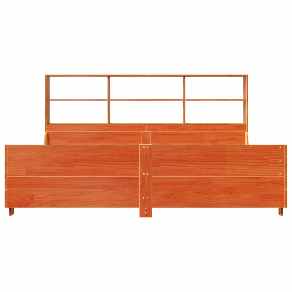 Bed met boekenkast zonder matras hout wasbruin 200x200 cm