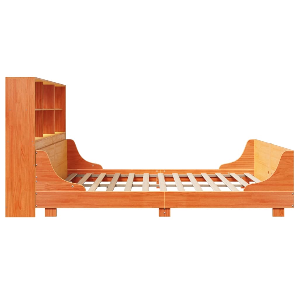 Bed met boekenkast zonder matras hout wasbruin 200x200 cm