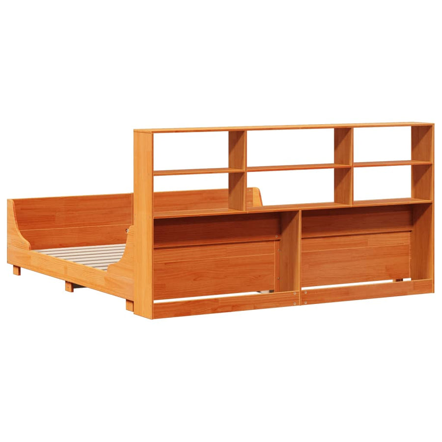 Bed met boekenkast zonder matras hout wasbruin 200x200 cm
