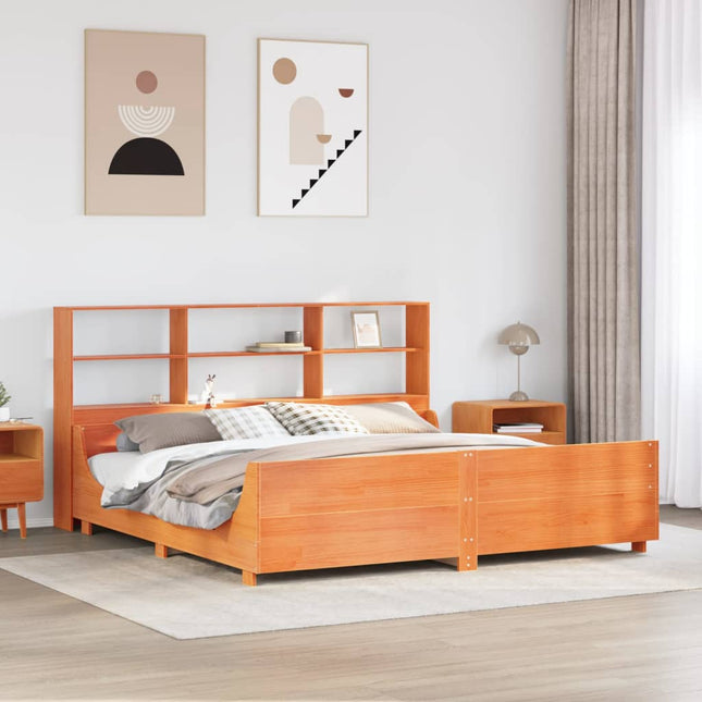 Bed met boekenkast zonder matras hout wasbruin 200x200 cm