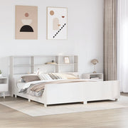 Bed 180x200 cm massief grenenhout wit met boekenkast