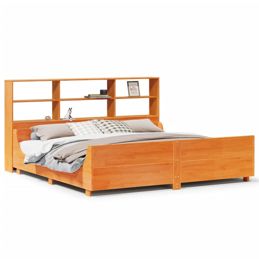 Bed met boekenkast zonder matras hout wasbruin 180x200 cm