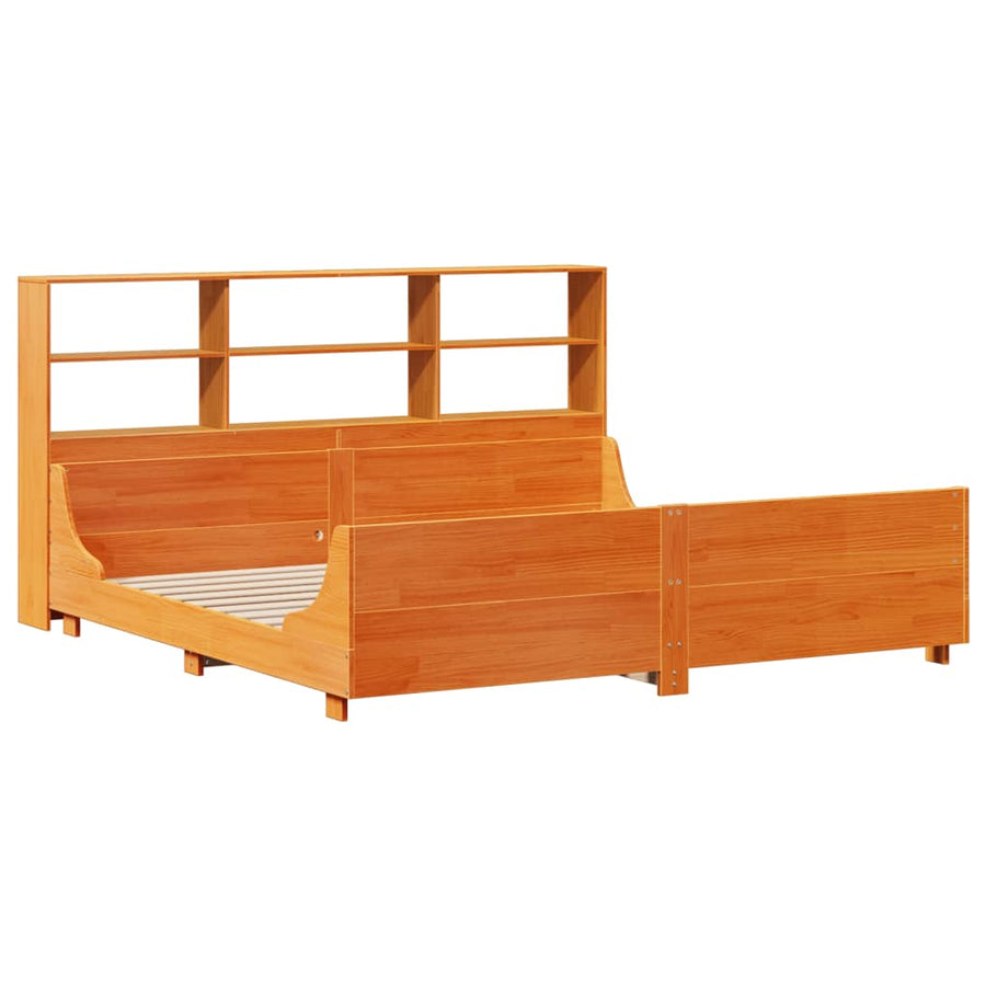 Bed met boekenkast zonder matras hout wasbruin 180x200 cm