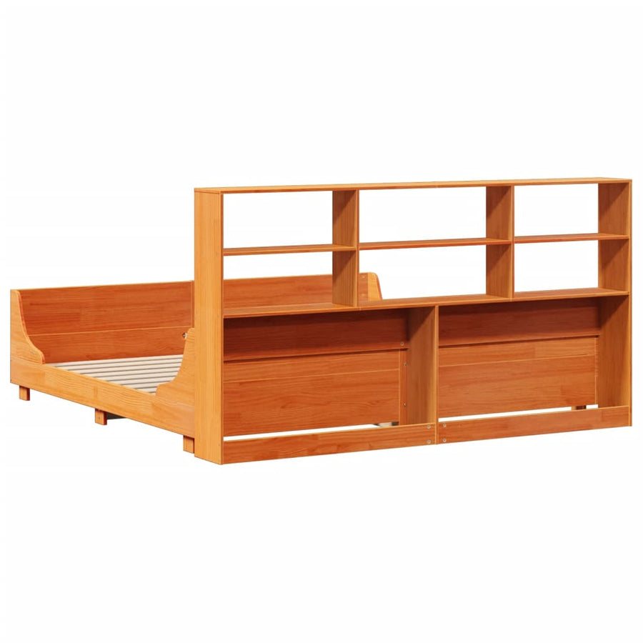 Bed met boekenkast zonder matras hout wasbruin 180x200 cm