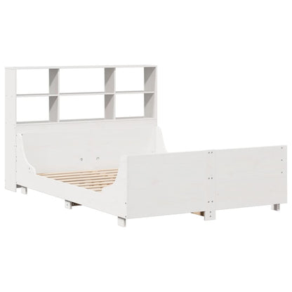 Bed met boekenkast zonder matras massief hout wit 160x200 cm