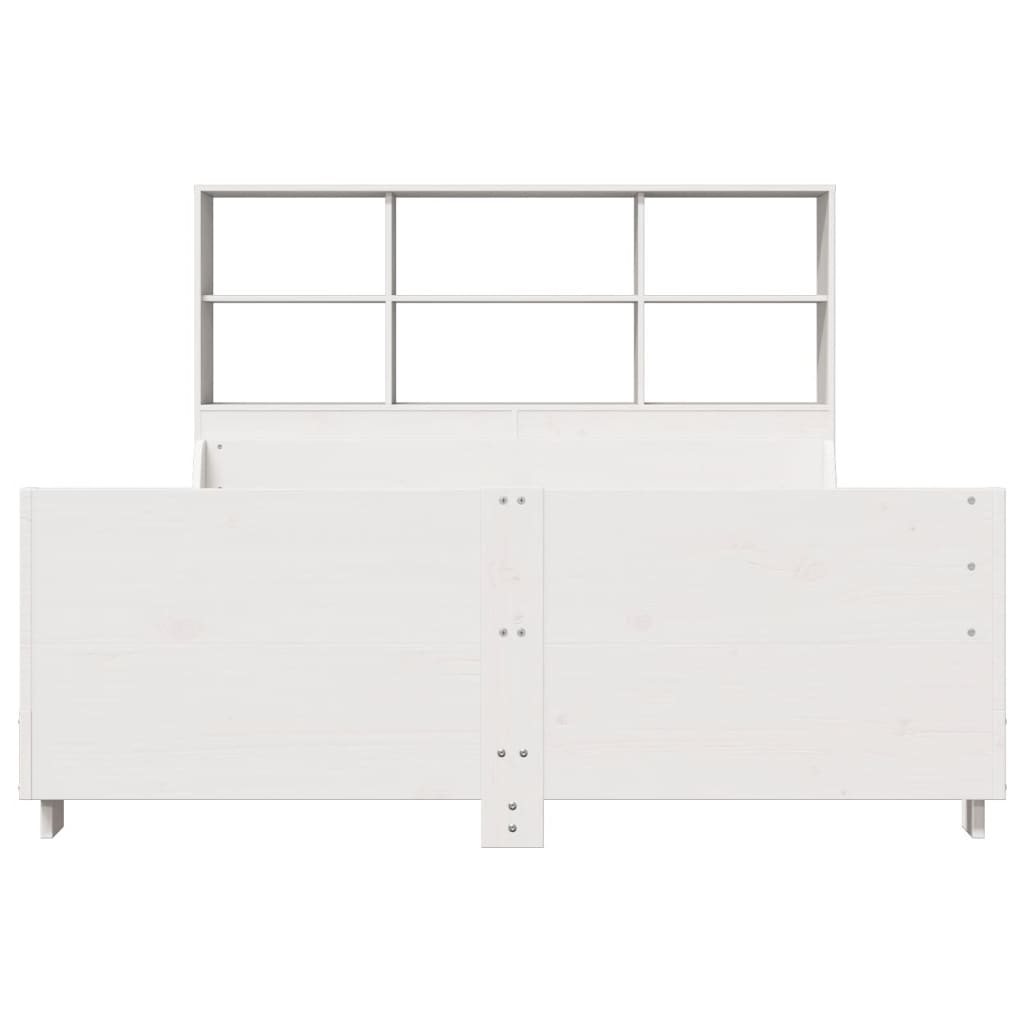 Bed met boekenkast zonder matras massief hout wit 160x200 cm