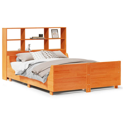 Bed met boekenkast zonder matras hout wasbruin 160x200 cm
