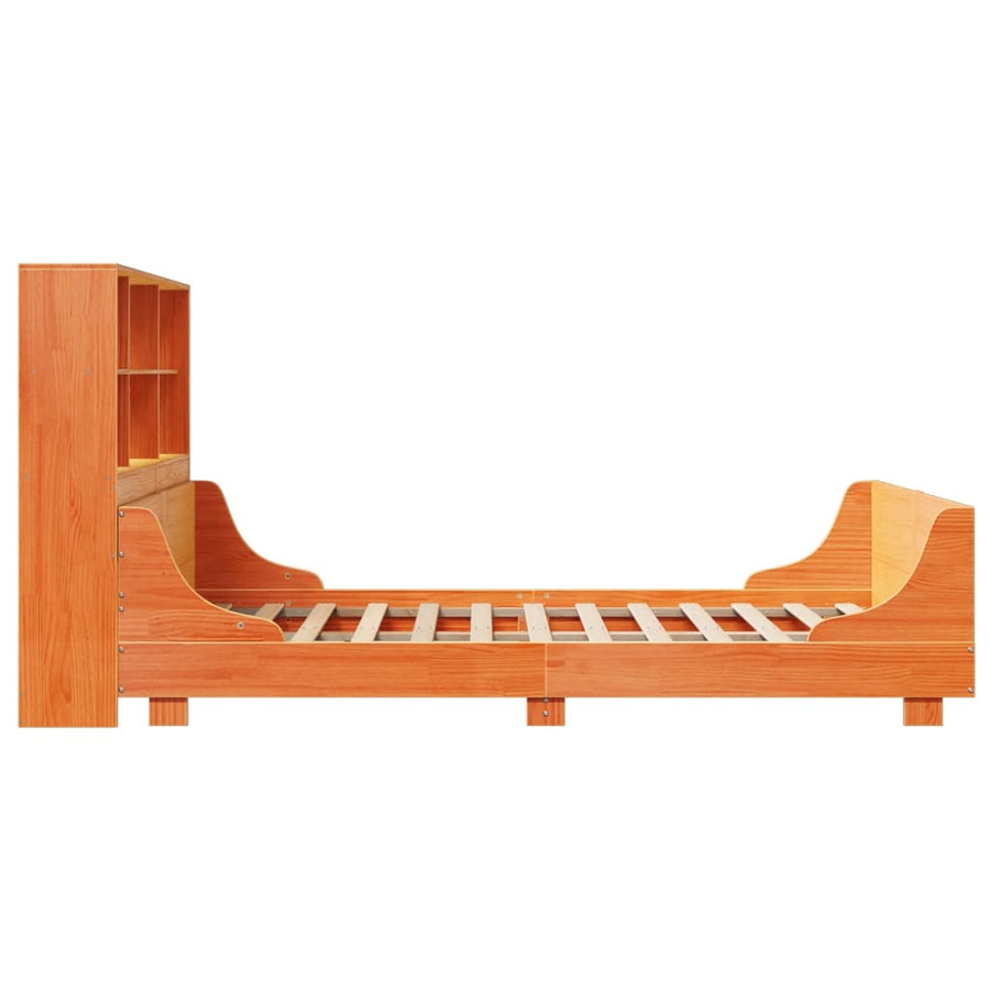Bed met boekenkast zonder matras hout wasbruin 160x200 cm