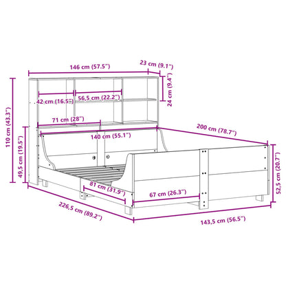 Bed met boekenkast zonder matras hout wasbruin 140x200 cm