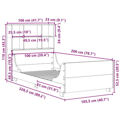 Bed met boekenkast zonder matras hout wasbruin 100x200 cm