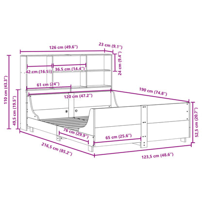 Bed met boekenkast zonder matras hout wasbruin 120x190 cm