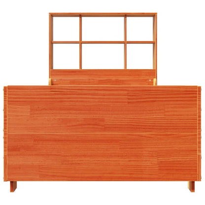Bed met boekenkast zonder matras massief hout wasbruin 75x190cm