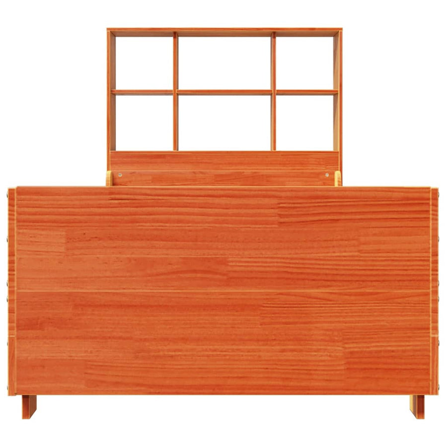 Bed met boekenkast zonder matras massief hout wasbruin 75x190cm