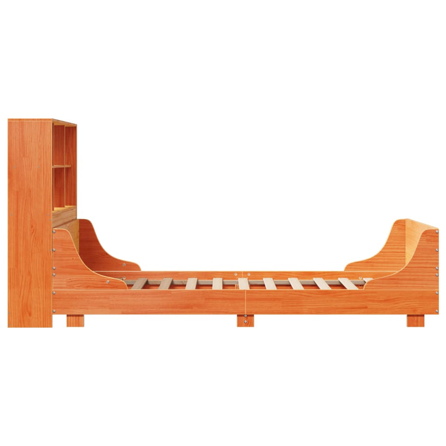 Bed met boekenkast zonder matras massief hout wasbruin 75x190cm