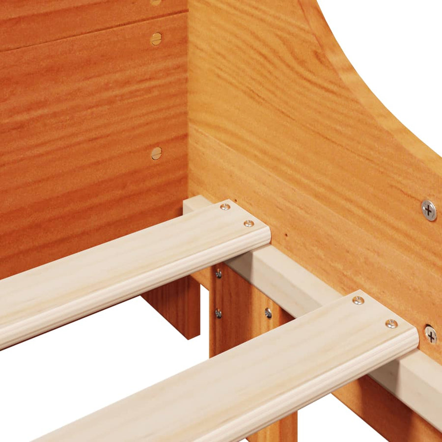 Bed met boekenkast zonder matras massief hout wasbruin 75x190cm