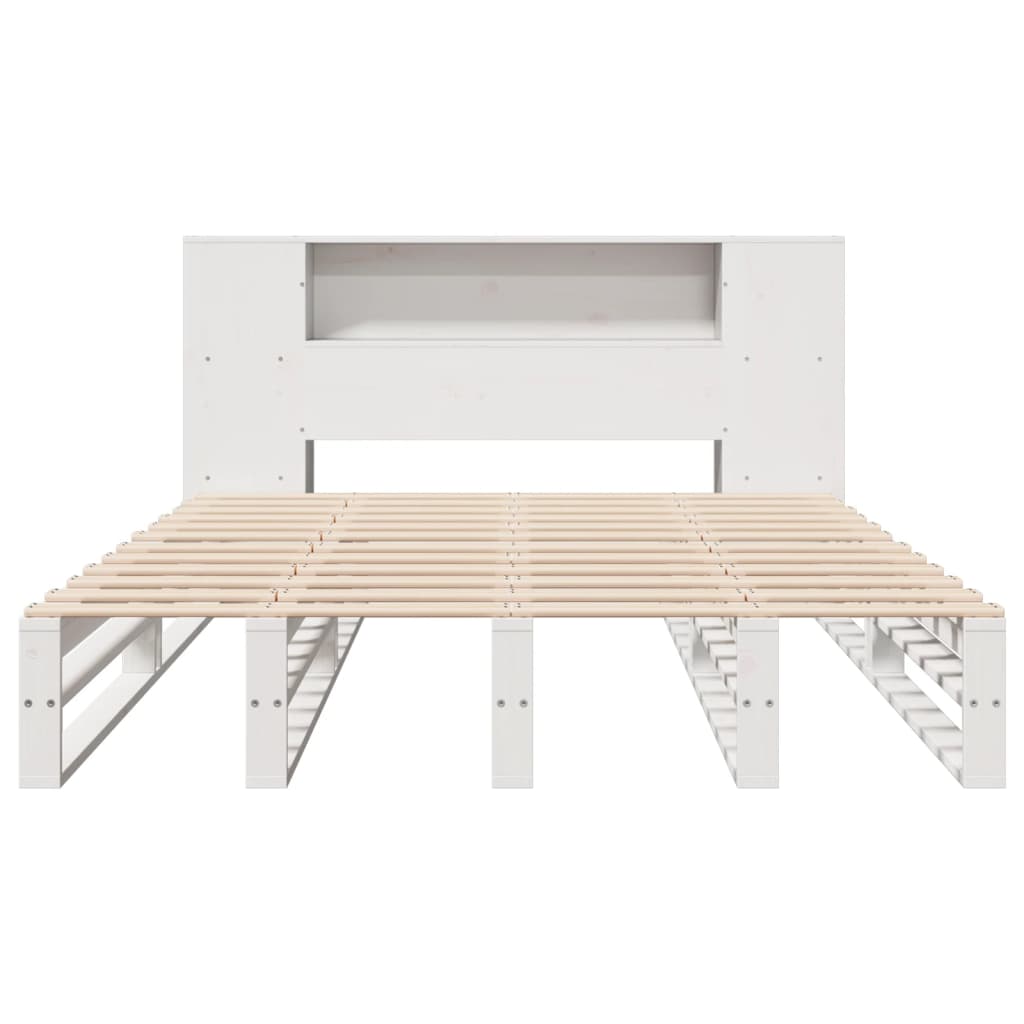 Bed met boekenkast zonder matras massief hout wit 120x200 cm
