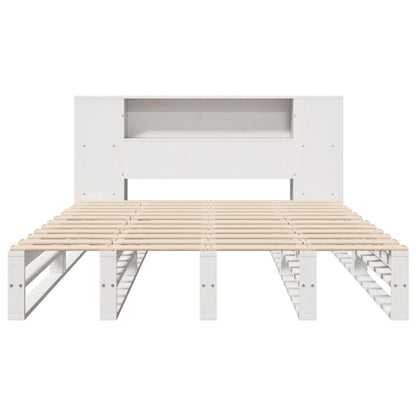 Bed met boekenkast zonder matras massief hout wit 120x200 cm