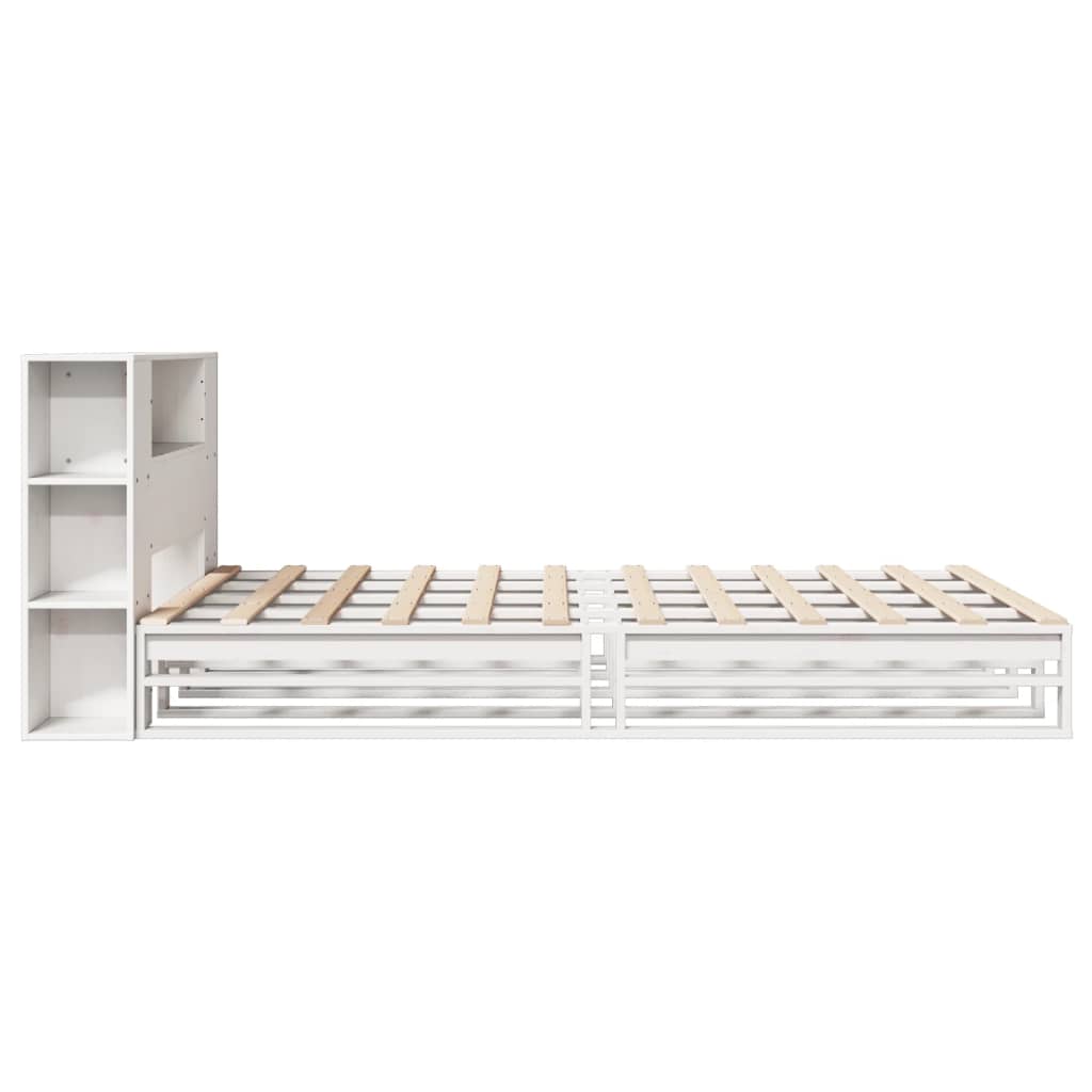 Bed met boekenkast zonder matras massief hout wit 120x200 cm