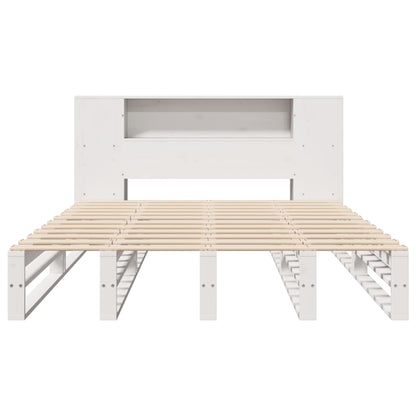Bed met boekenkast zonder matras massief hout wit 140x200 cm