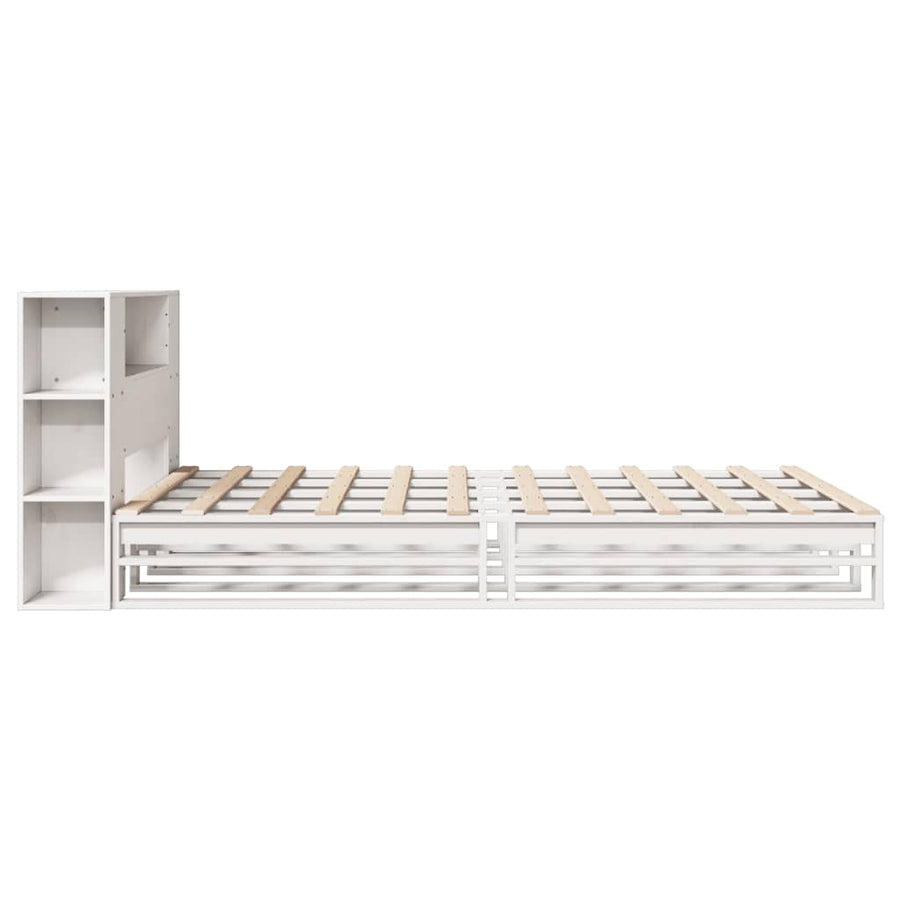 Bed met boekenkast zonder matras massief hout wit 140x200 cm