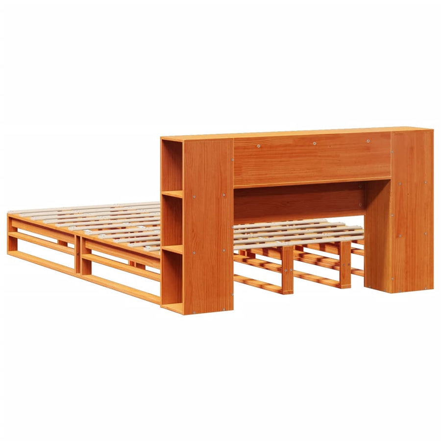Bed met boekenkast zonder matras hout wasbruin 140x200 cm