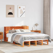 Bed met boekenkast 140x200 cm massief grenenhout wasbruin