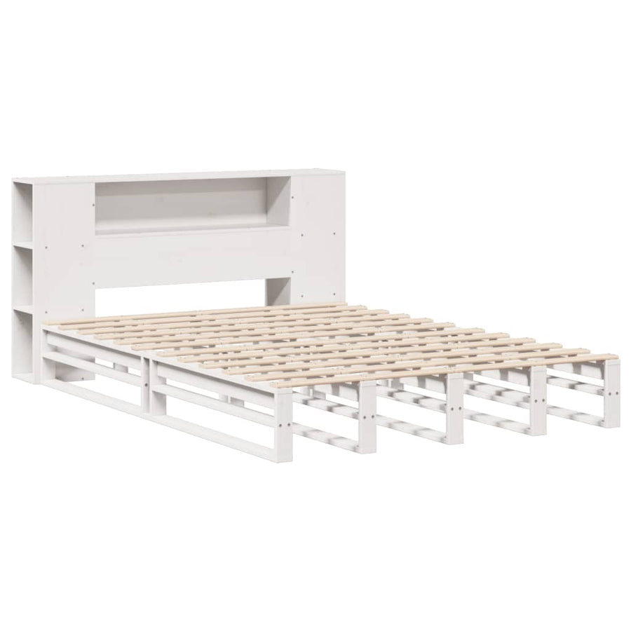 Bed met boekenkast zonder matras massief hout wit 150x200 cm