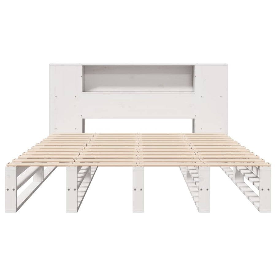Bed met boekenkast zonder matras massief hout wit 150x200 cm