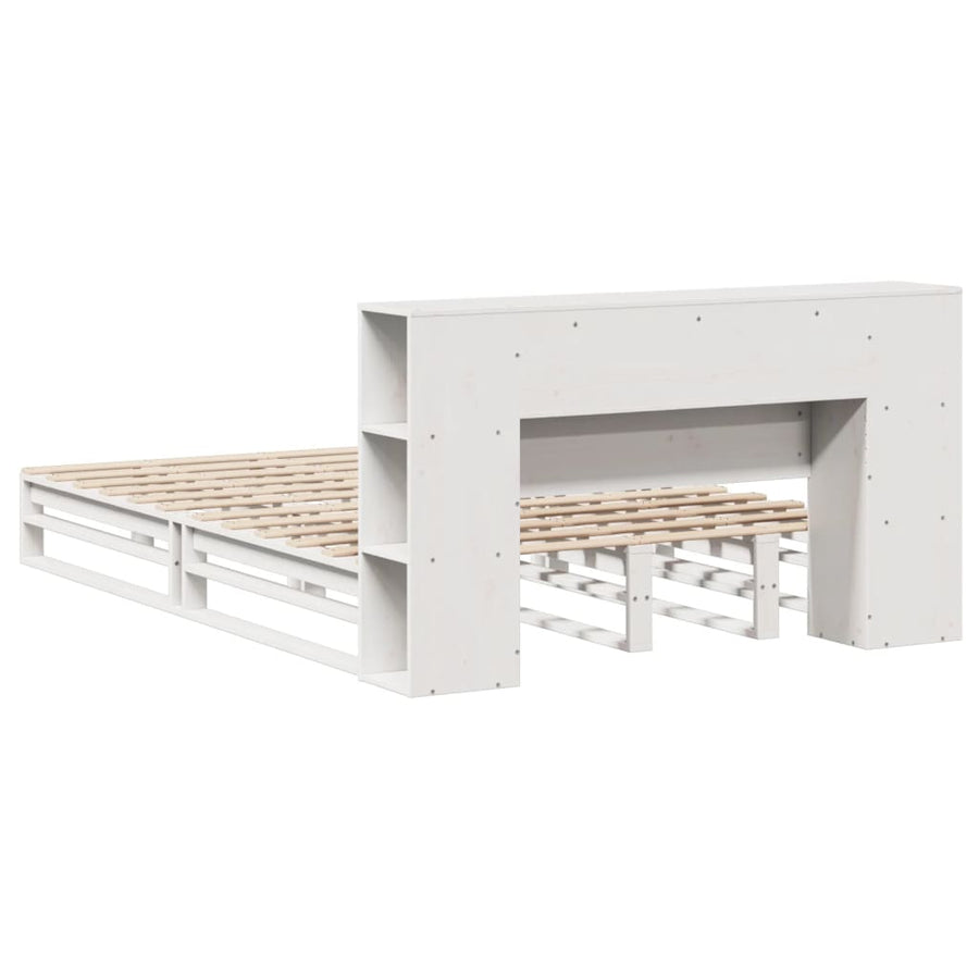 Bed met boekenkast zonder matras massief hout wit 150x200 cm