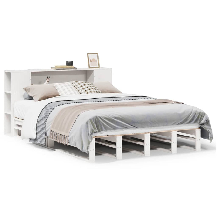 Bed met boekenkast zonder matras massief hout wit 160x200 cm