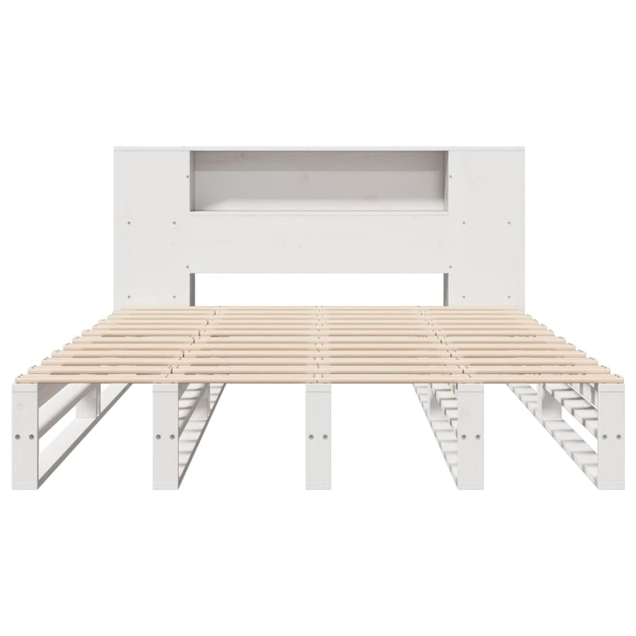 Bed met boekenkast zonder matras massief hout wit 160x200 cm