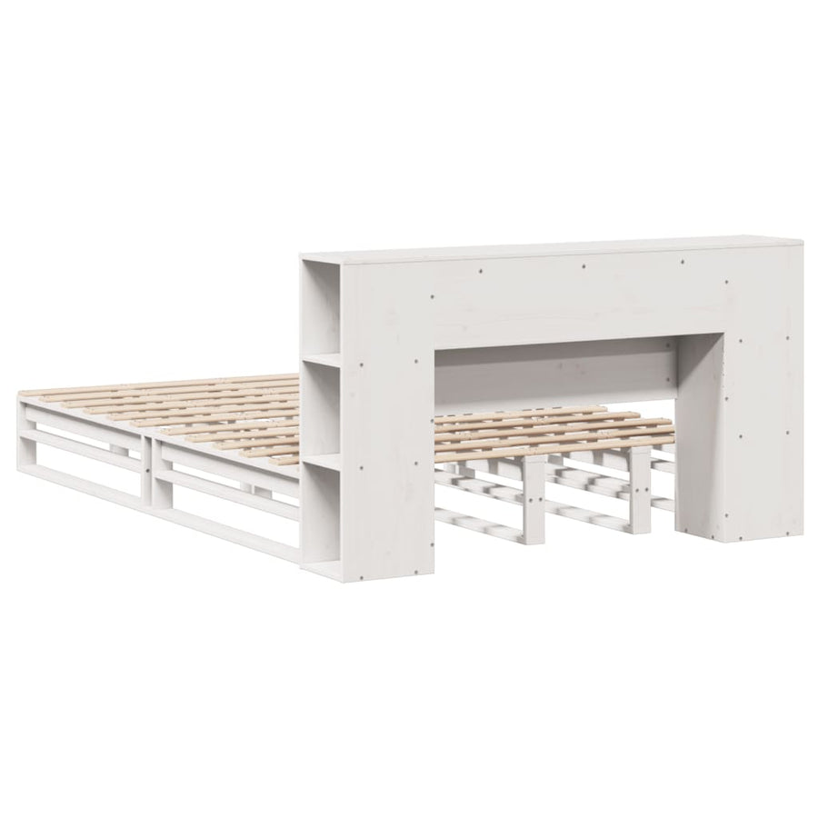 Bed met boekenkast zonder matras massief hout wit 160x200 cm