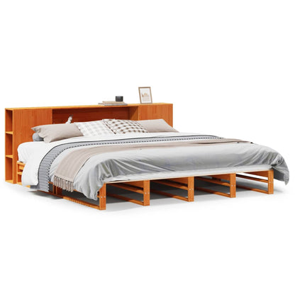Bed met boekenkast zonder matras hout wasbruin 180x200 cm