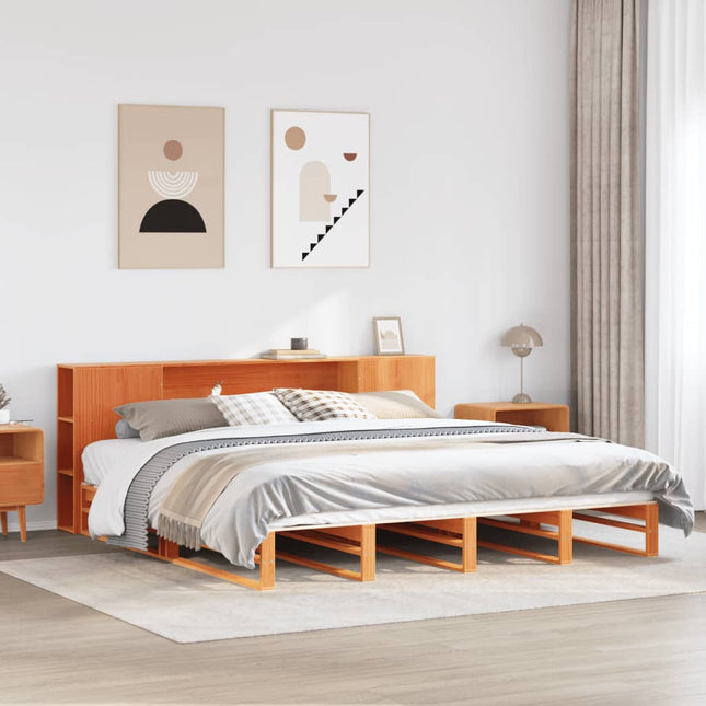 Bed met boekenkast zonder matras hout wasbruin 180x200 cm