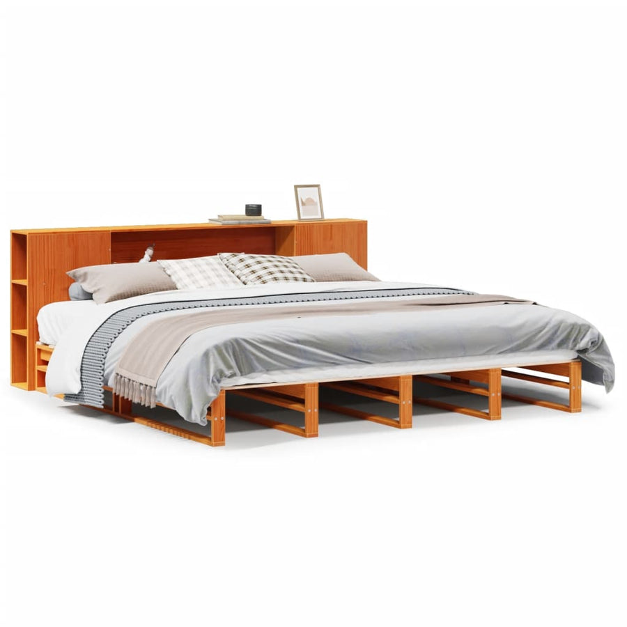 Bed met boekenkast zonder matras hout wasbruin 200x200 cm