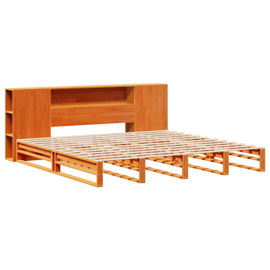 Bed met boekenkast zonder matras hout wasbruin 200x200 cm