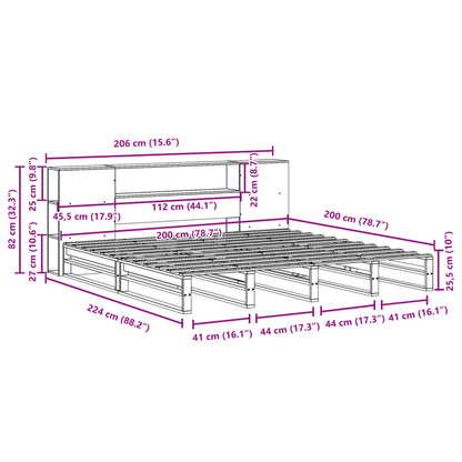 Bed met boekenkast zonder matras hout wasbruin 200x200 cm