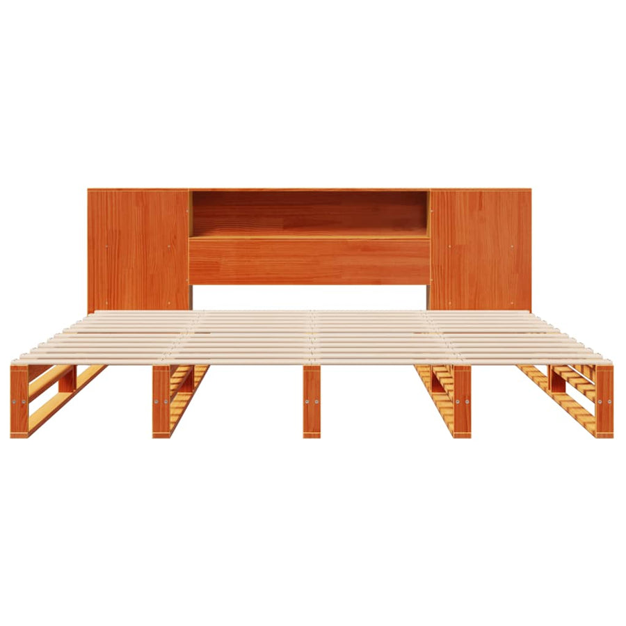 Bed met boekenkast zonder matras hout wasbruin 200x200 cm