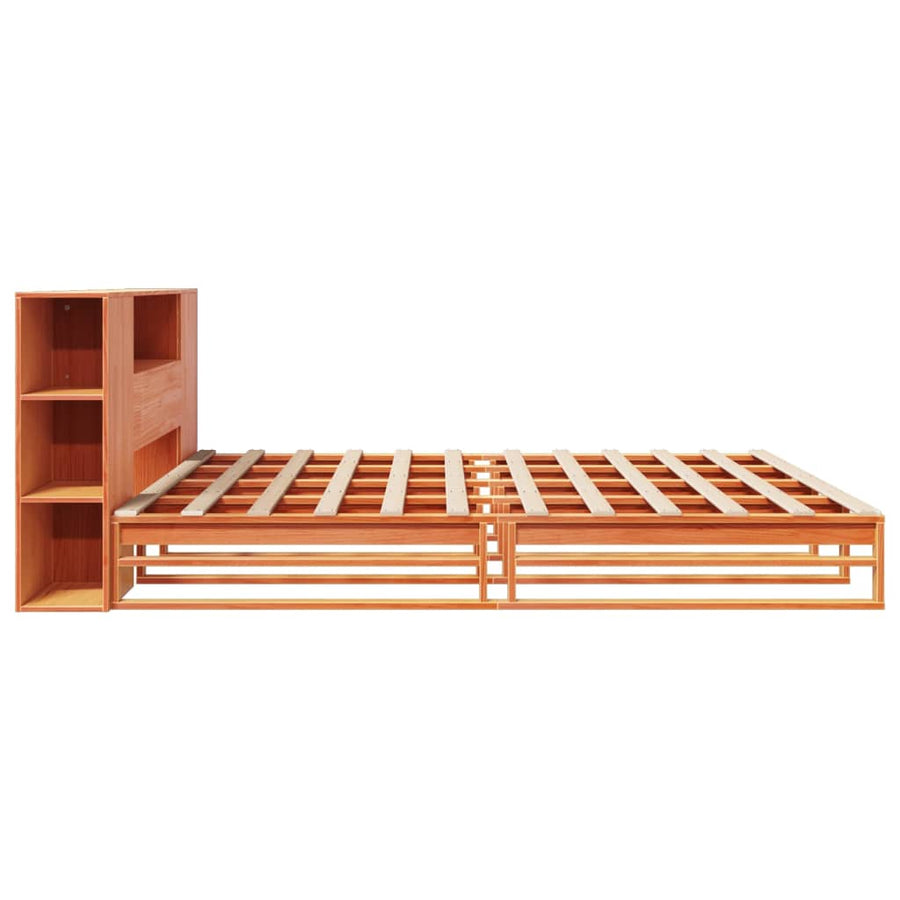 Bed met boekenkast zonder matras hout wasbruin 200x200 cm