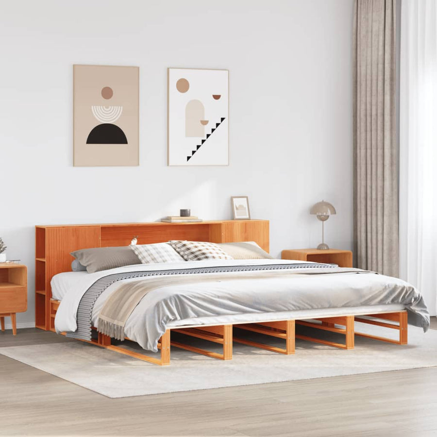 Bed met boekenkast zonder matras hout wasbruin 200x200 cm