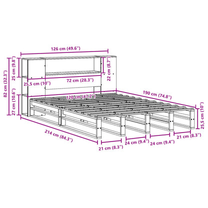 Bed met boekenkast zonder matras massief hout wit 120x190 cm